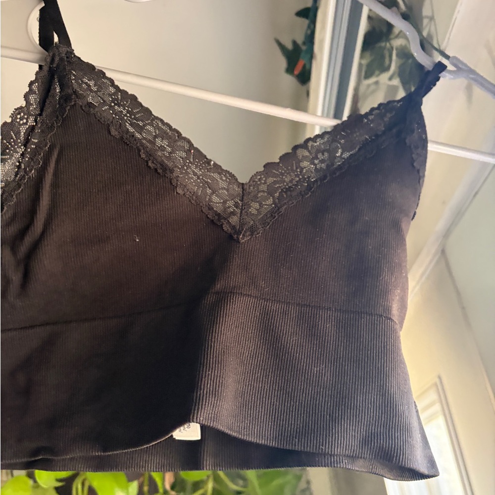 Victoria's Secret Black Ribbed Lace-Trim Bralette